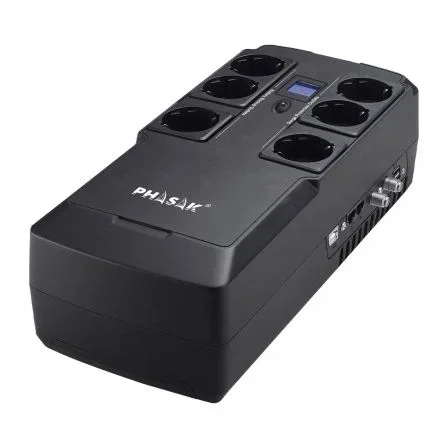 Phasak Kryptos 800VA SAI Interactivo con 6 Tomas y USB de Carga